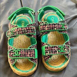 Womens 2 strap Green Multicolor Sandals